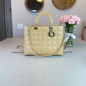 Dior Lady Christian Patent Leather Large Satchel Shoulder Bag